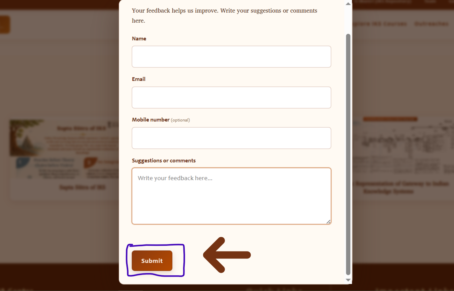 Step 2: Complete the feedback form and select Submit